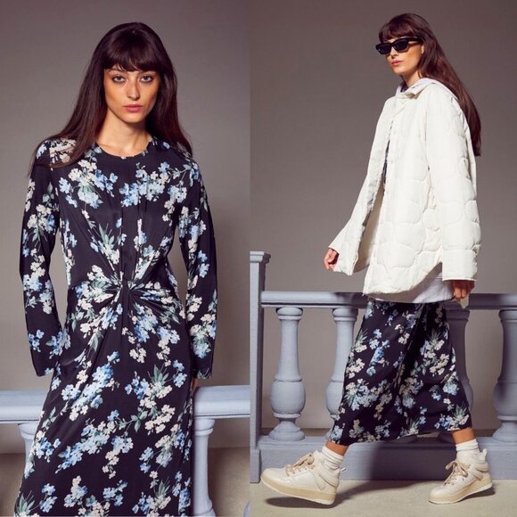 H&M gathered knot detail moody watercolour floral botanical maxi dress small NWT - Picture 1 of 5